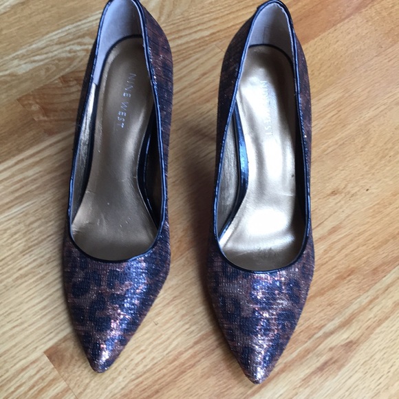 LAST DAY 3/23/25 CLOSET CLEAROUT Nine West Leopard Print Sparkly Heels - Picture 2 of 6